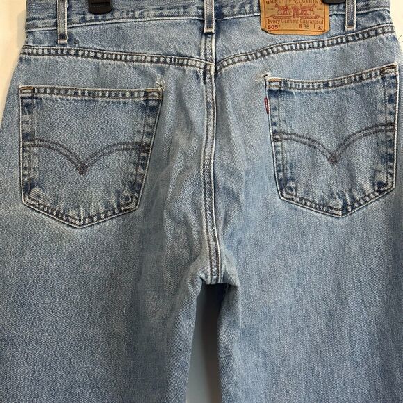 Levis 505 Straight Leg 36x32 Blue Jeans Mild Distress Denim 90s VINTAGE - Picture 9 of 13